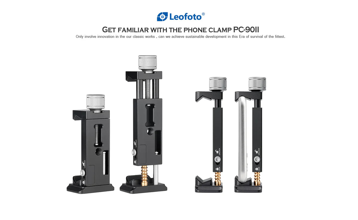 Leofoto PC-90II Adjustable Smartphone Clamp with Locking Width and Arca-Compatible Base